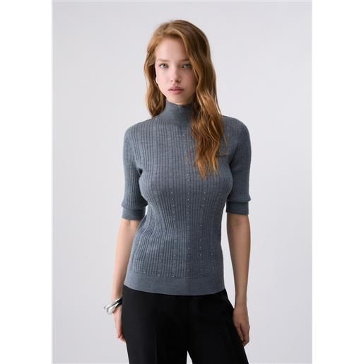 Liu jo top in lana con strass, grigio mélange