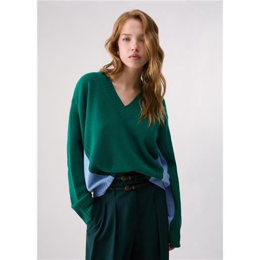 Liu jo maglia color-block in lana, verde