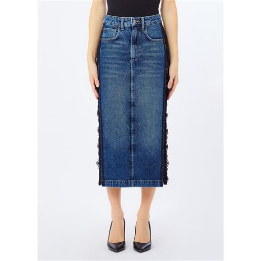 Liu jo longuette in denim con pizzo, denim blu