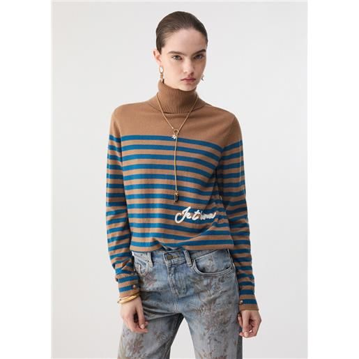 Liu jo dolcevita a righe con ricamo, beige