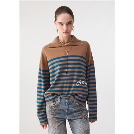 Liu jo maglia a righe con ricamo, beige