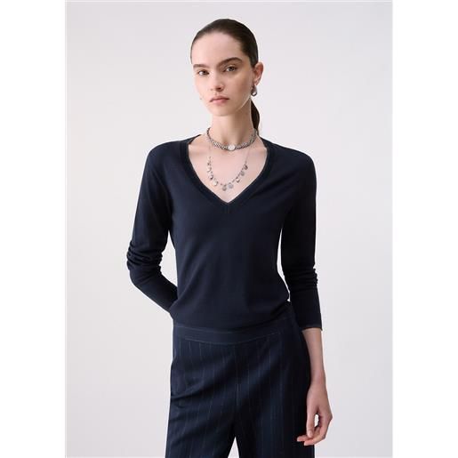 Liu jo maglia con scollo a v, blu scuro
