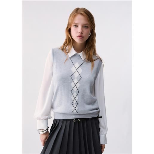 Liu jo gilet in lana con argyle, grigio