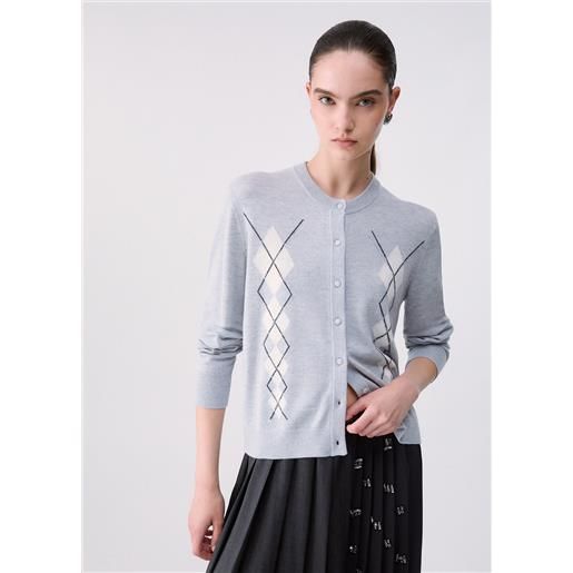 Liu jo cardigan in lana con argyle, grigio