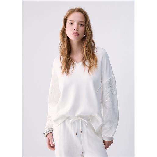 Liu jo felpa con paillettes, bianco lana