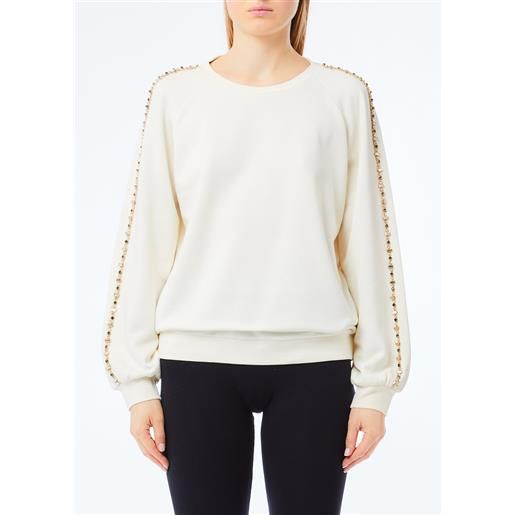 Liu jo felpa con strass, bianco latte