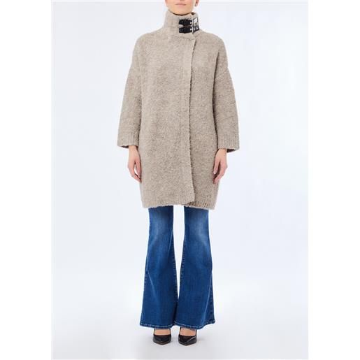 Liu jo cappotto in maglia bouclé, beige scuro