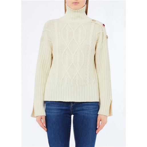 Liu jo dolcevita in lana con bottoni gioiello, beige chiaro