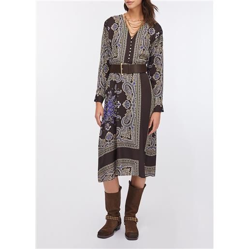 Liu jo vestito midi con cintura, marrone con stampa