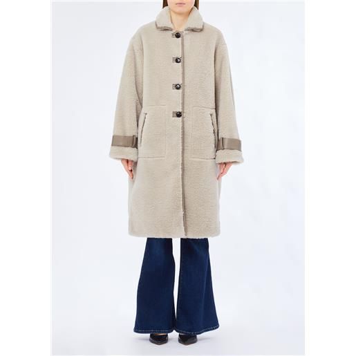 Liu jo cappotto in tessuto teddy, beige scuro