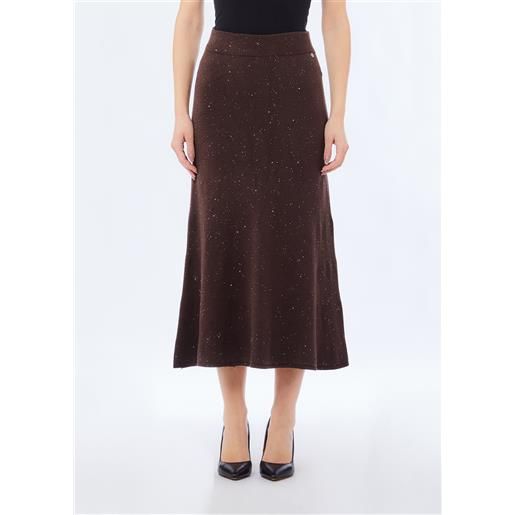 Liu jo gonna midi in maglia con paillettes, cioccolato