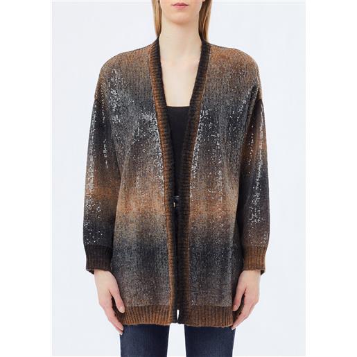 Liu jo cardigan lungo con paillettes, marrone
