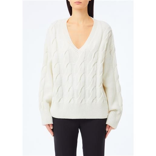 Liu jo maglione in lana a trecce, bianco