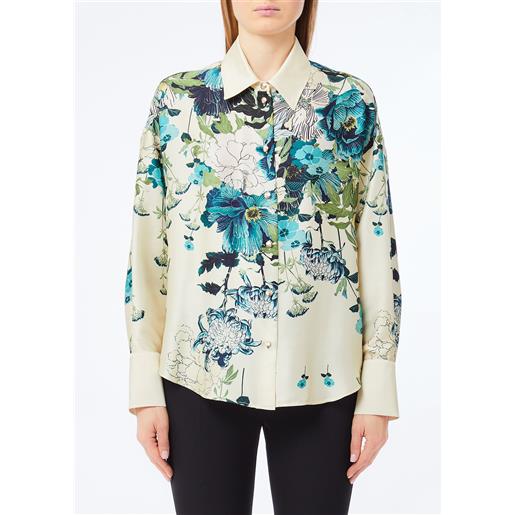 Liu jo camicia in twill stampato, bianco latte