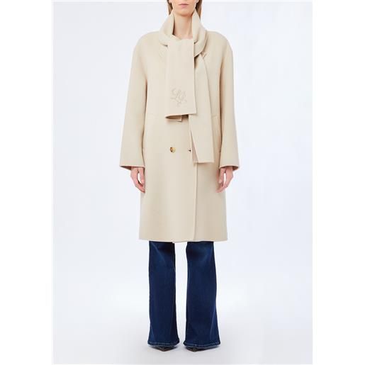 Liu jo cappotto in lana con sciarpa, beige chiaro