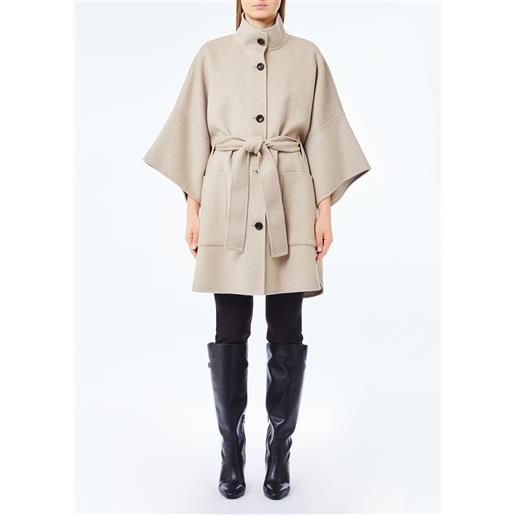 Liu jo cappotto in lana con cintura, beige