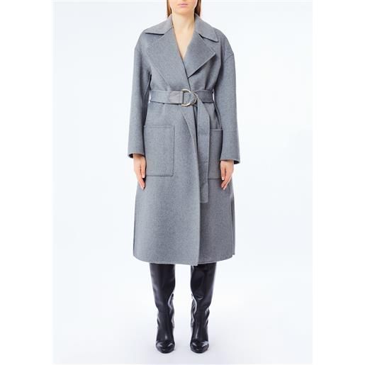 Liu jo cappotto in lana con cintura, grigio