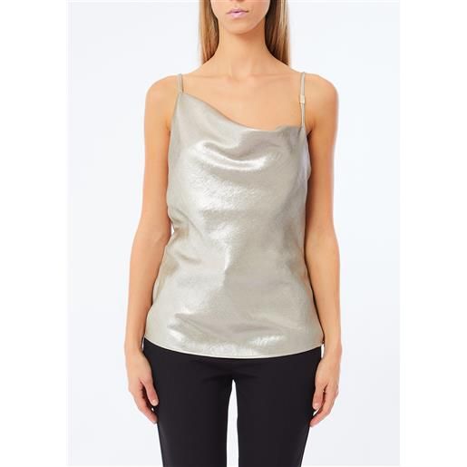 Liu jo top in crêpe laminato, oro