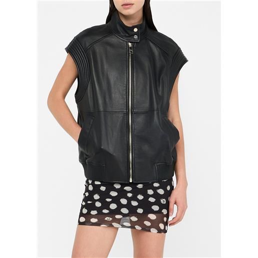 Liu jo gilet oversize in pelle, nero