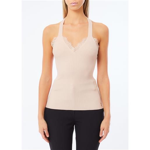 Liu jo top con pizzo, rosa cipria