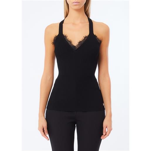 Liu jo top con pizzo, nero