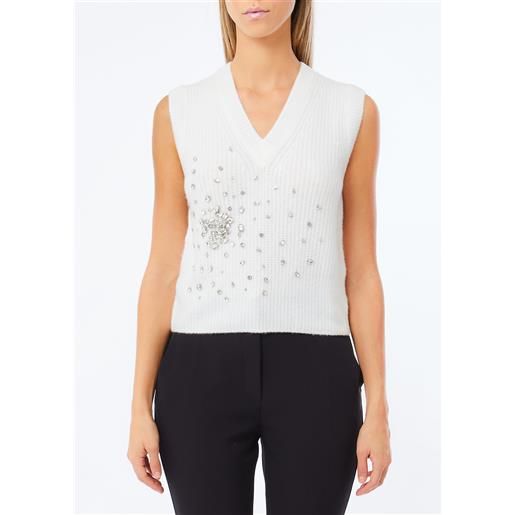 Liu jo top in lana con strass, bianco