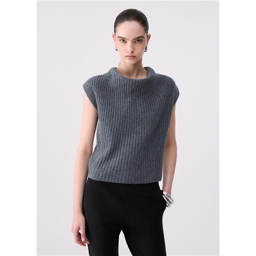Liu jo top in lana a coste, grigio mélange