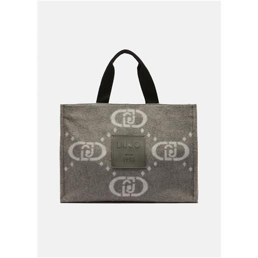 Liu jo shopping bag grande con logo, grigio