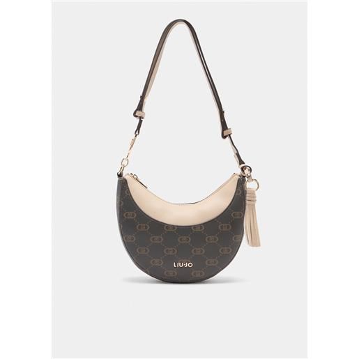 Liu jo borsa hobo media con logo, beige