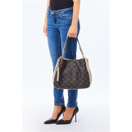 Liu jo shopping bag media con logo, beige