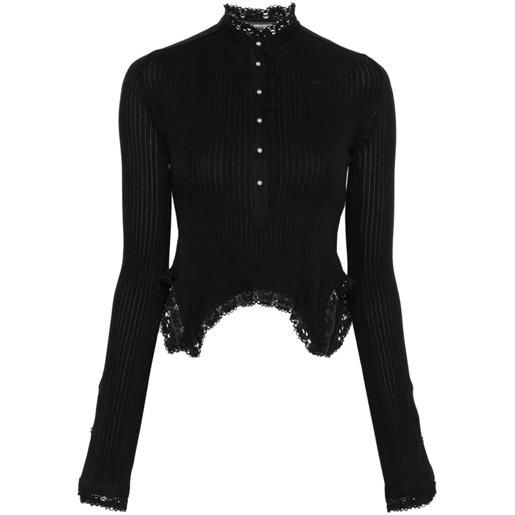Ann Demeulemeester top con bordo di pizzo - nero