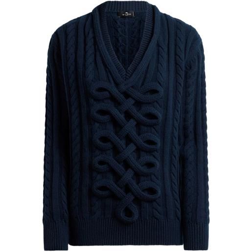 ETRO maglione a coste in misto lana con design intrecciato - blu