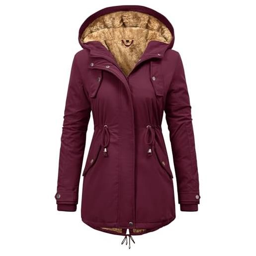 Vancavoo parka donna invernale con cappuccio giacca imbottita calda | cappotto con fodera in peluche, vita con coulisse, polsini a coste, tasche e spacco posteriore