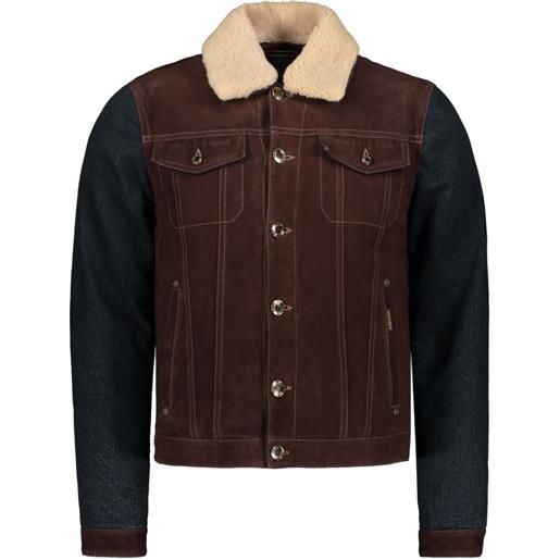 Moorer giacca denim con collo in shearling - marrone