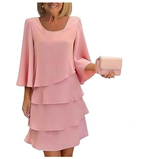 Generico abito elegante da donna con maniche a balze sovrapposte, abito a strati con volant, elegante abito da cerimonia in chiffon fluido con maniche a 3/4 per occasioni speciali (#4, xxl)