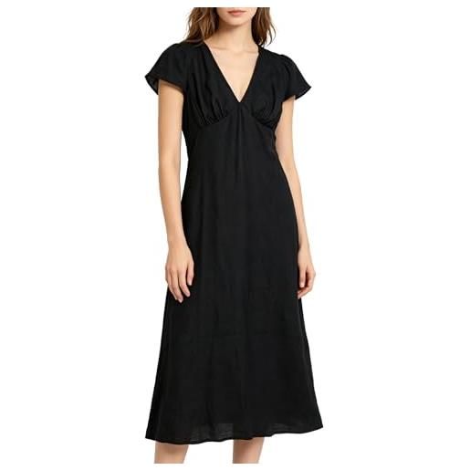 Amazhiyu abito in lino da donna in lino, a maniche corte, con scollo a v, maxi abito estivo, abito da spiaggia, lungo, per il tempo libero, con cintura