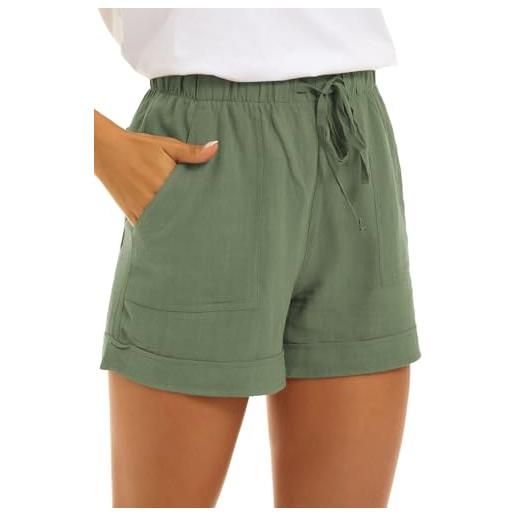 NEYOUQE pantaloncini da donna con coulisse, elasticizzati, larghi, con tasche estive, a-verde, s