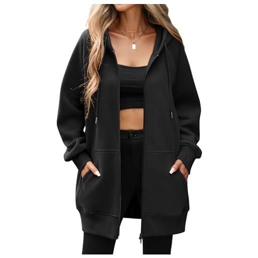 Vancavoo felpa donna con zip e cappuccio giacca autunno cotone cappotto | vestibilità morbida, interno felpato leggero, maniche raglan, zip a doppio cursore e tasche oblique
