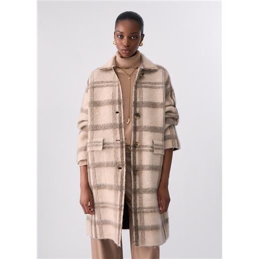 Liu jo cappotto jacquard in maglia spazzolata, beige