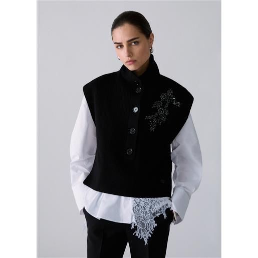 Liu jo gilet in lana con ricamo gioiello, nero