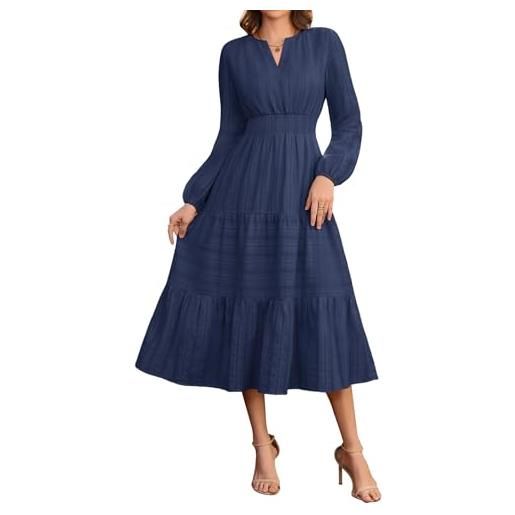 Fashora vestito donna manica lunga scollo a v autunno (blu navy, m)