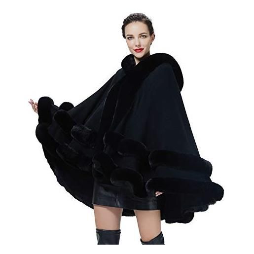 BEAUTELICATE poncho mantella lavorato a maglia con cappuccio in pelliccia sintetica scialle stola cappotto cardigan donna per matrimonio invernale festa