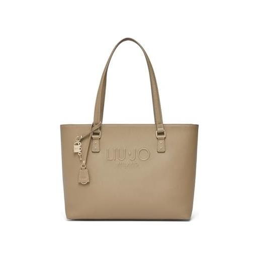 Liu Jo halona borsa shopping l, beige, similpelle ecosostenibile, 42 x 27 x 13 cm, con logo in rilievo e tasca interna