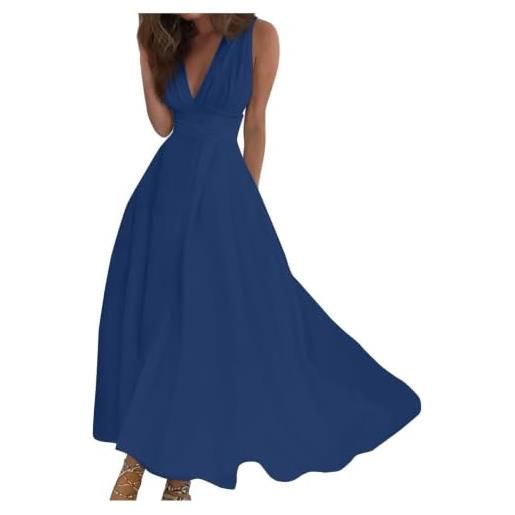 Generisch maxi abito estivo da donna, elegante, lungo, svasato, scollo a v, vita alta, sciancrato, con maniche, abito estivo lungo, stile bohémien