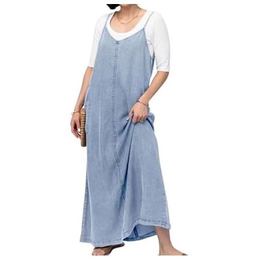 loveimgs - vestito lungo estivo da donna, stile vintage, con spalline sottili, in denim, stile boho, a manica lunga, leggero, azzurro chiaro, l