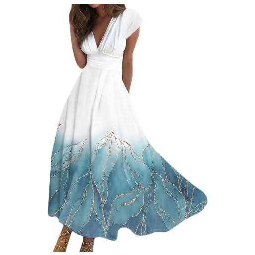 Generisch maxi abito estivo da donna, elegante, lungo, svasato, scollo a v, vita alta, sciancrato, con maniche, abito estivo lungo, stile bohémien