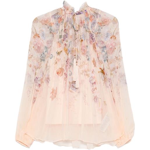 ZIMMERMANN blusa a fiori con ruches - toni neutri