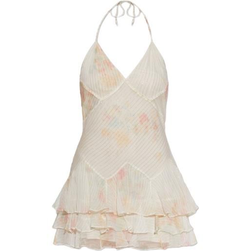 LoveShackFancy abito corto adrinette con ruches - toni neutri