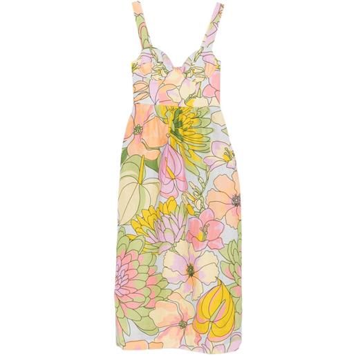 FARM Rio abito midi a fiori con scollo a cuore - blu