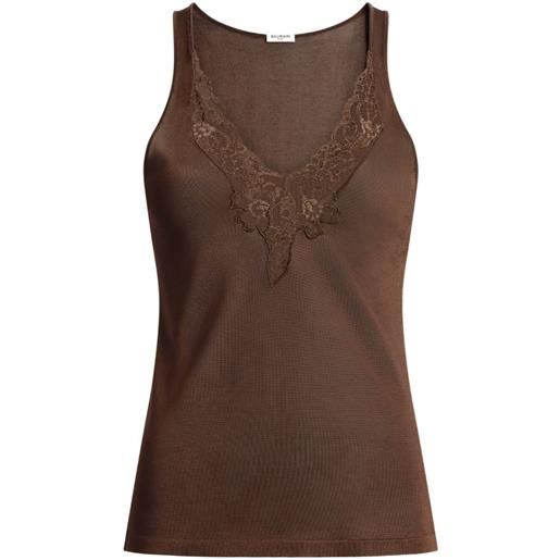 Balmain canotta in maglia con pizzo - marrone